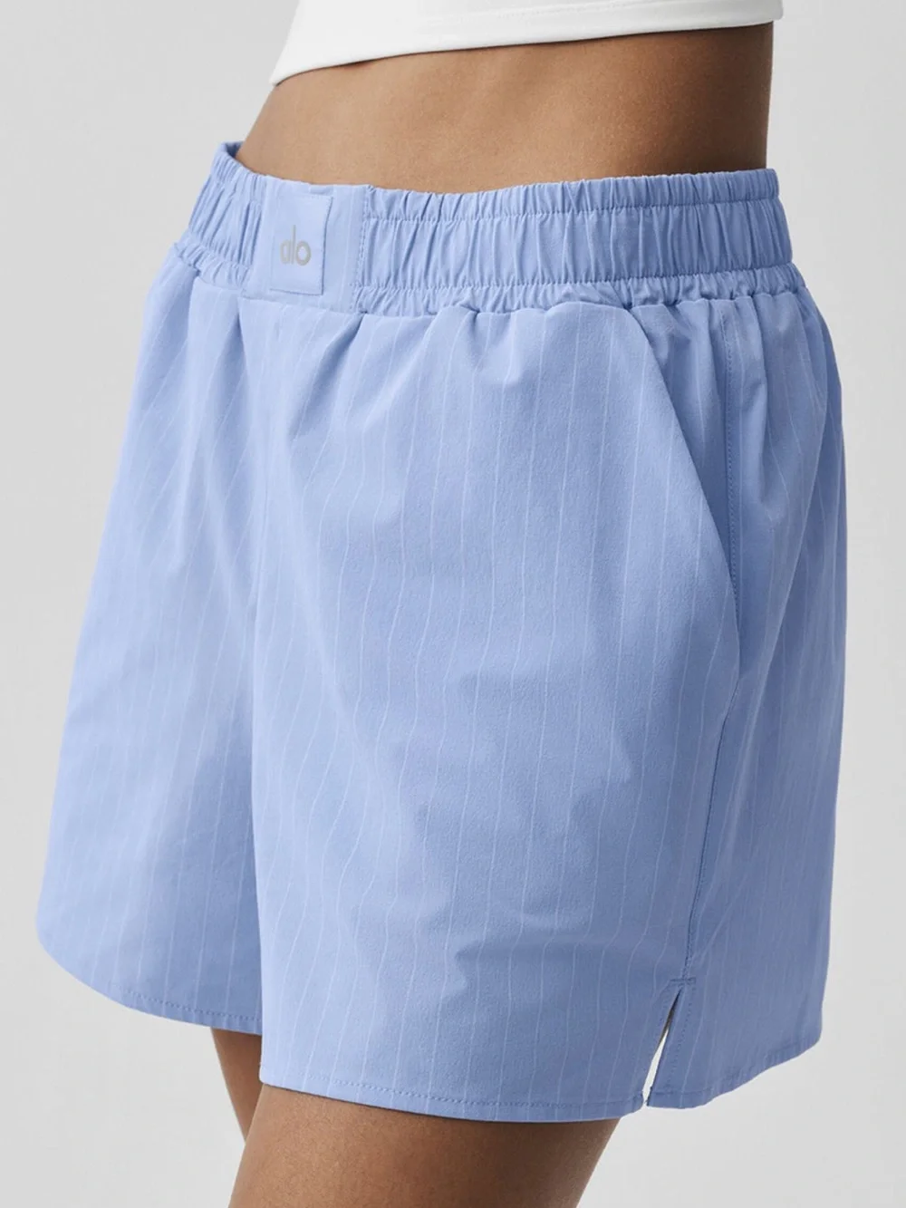 NWT ALO Yoga Pinstripe Daylight Boxer Shorts in Light Provence Blue/ White NWT